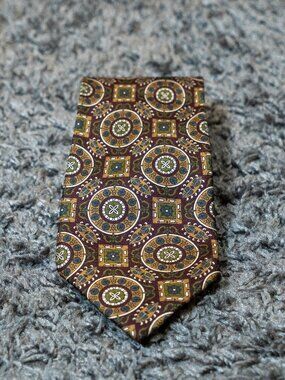 Isaco Metallic Silk Tie | Made in Italy | Blue & Gold Geometric Medallion